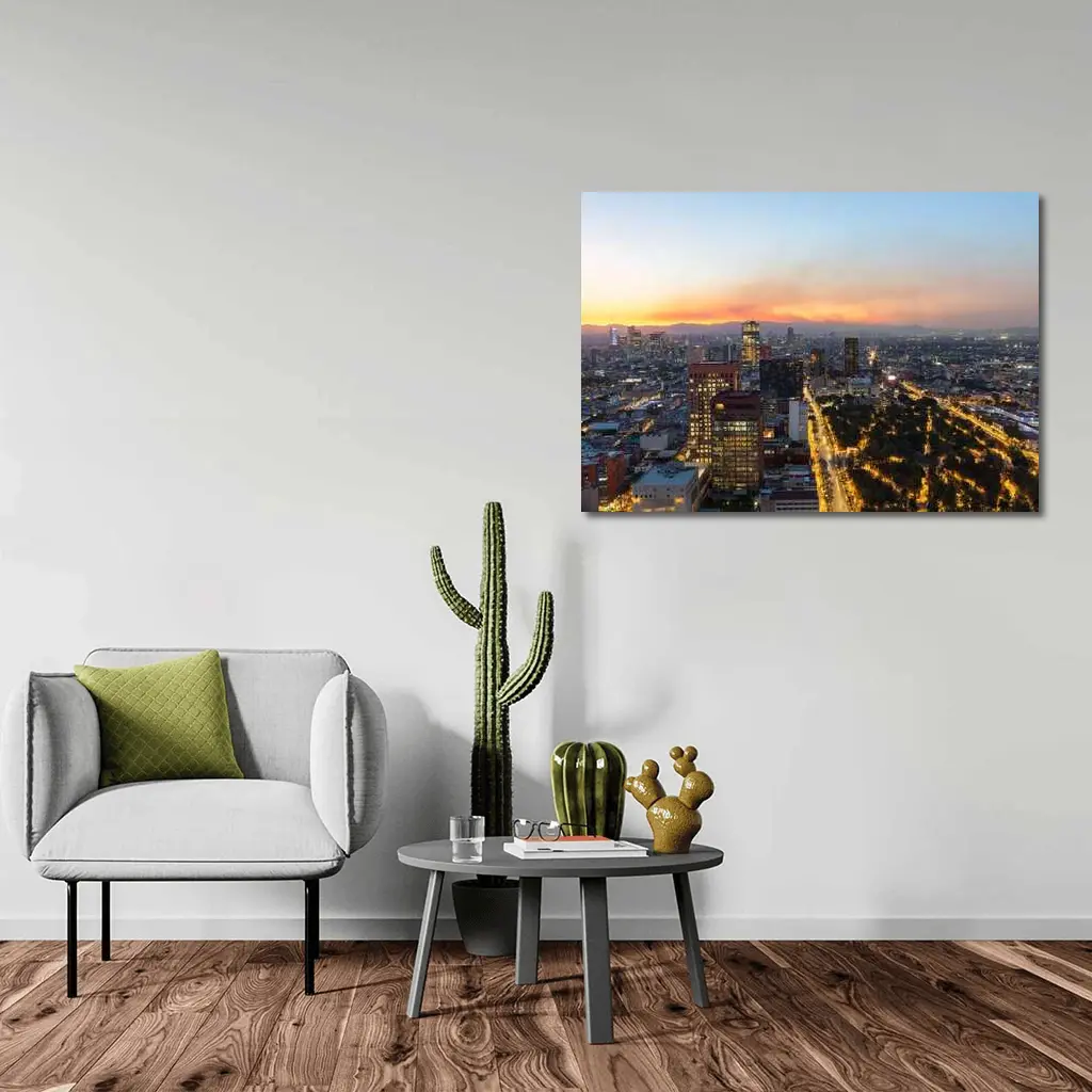 Mexico City Skyline at Sunset Aerial View – Wall Art