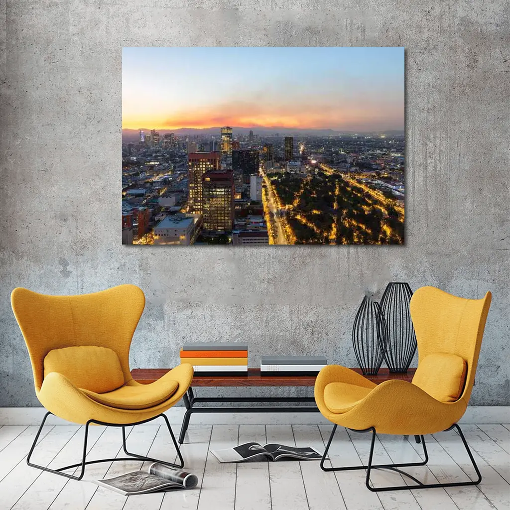 Mexico City Skyline at Sunset Aerial View – Wall Art