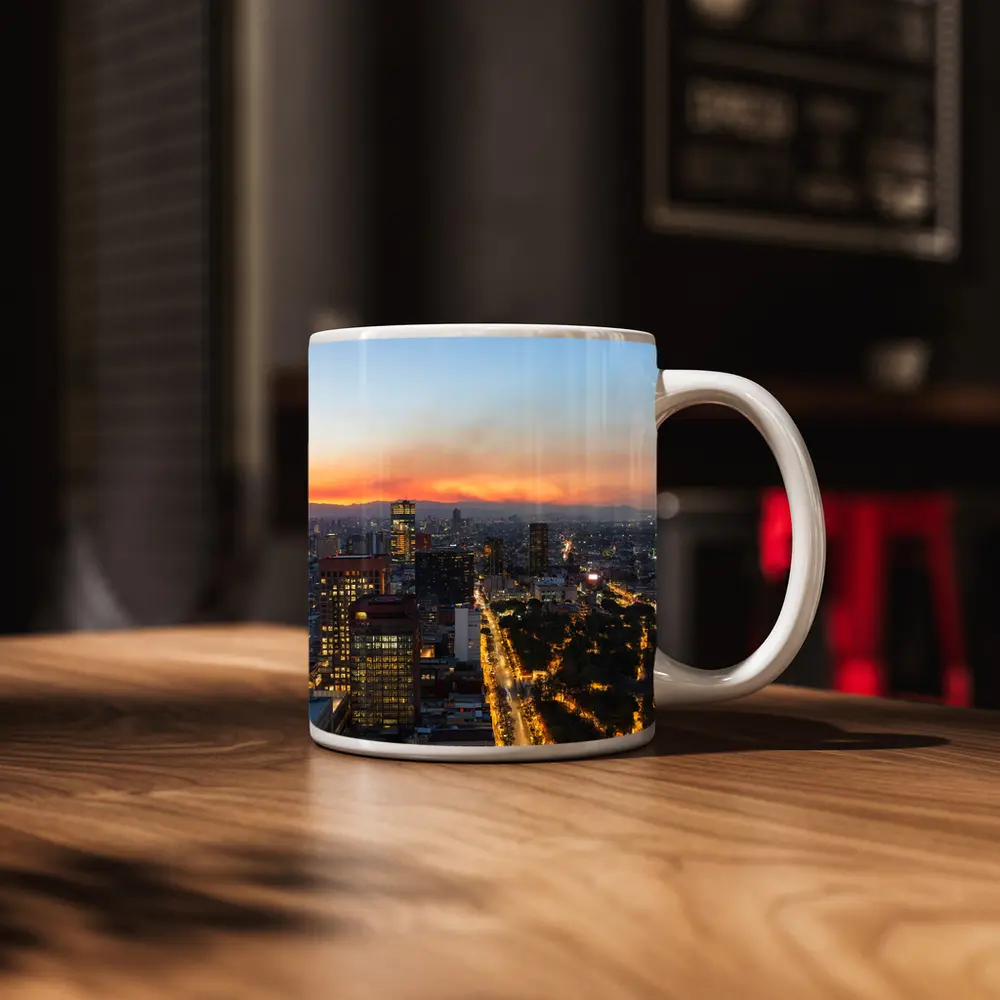 Mexico City Skyline at Sunset Aerial View – Mugs