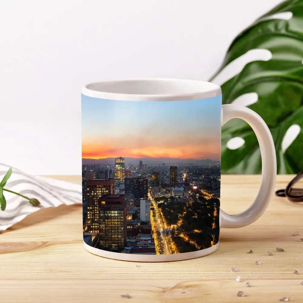 Mexico City Skyline at Sunset Aerial View – Mugs
