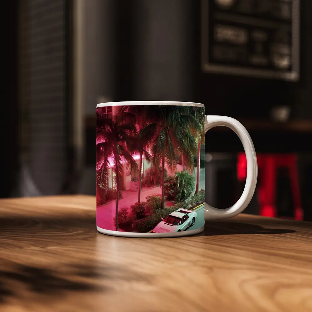 Ferrari Testarossa White Miami Neon Night – Mugs
