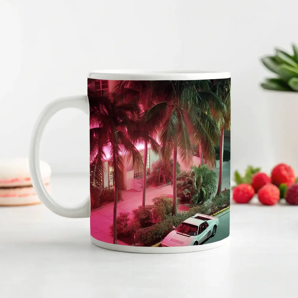 Ferrari Testarossa White Miami Neon Night – Mugs
