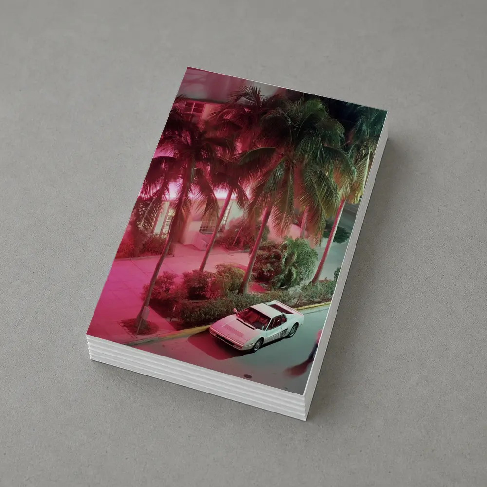 Ferrari Testarossa White Miami Neon Night – Postcards