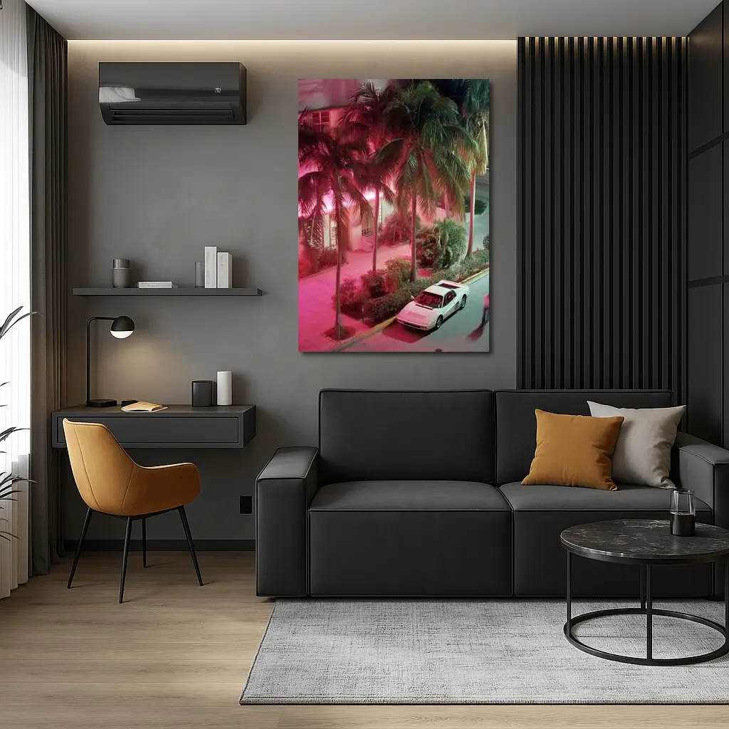 Ferrari Testarossa White Miami Neon Night – Wall Art