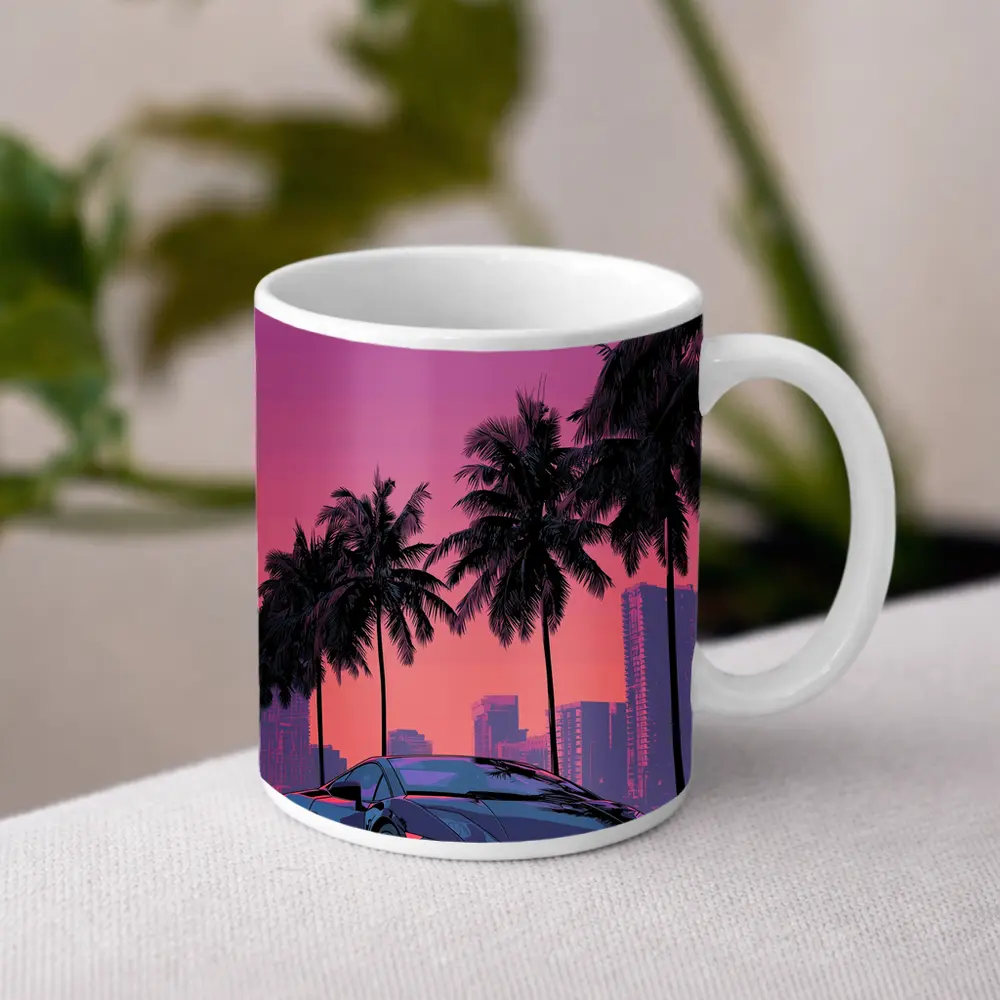 Lamborghini Gallardo Miami Sunset Palm Trees – Mugs