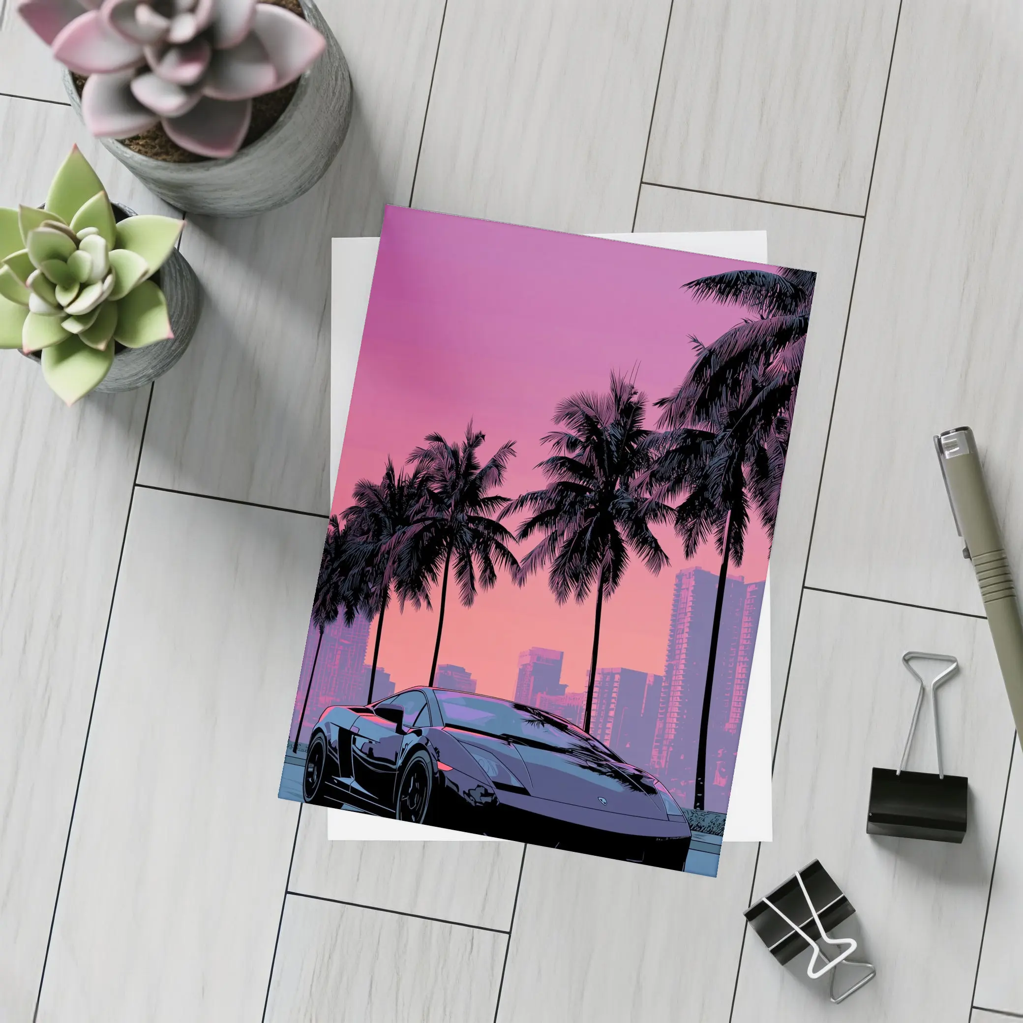 Lamborghini Gallardo Miami Sunset Palm Trees – Postcards