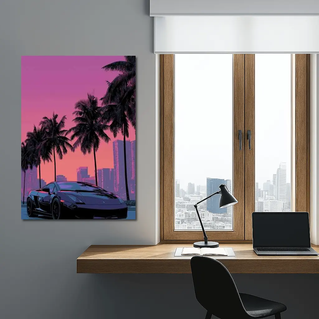 Lamborghini Gallardo Miami Sunset Palm Trees – Wall Art