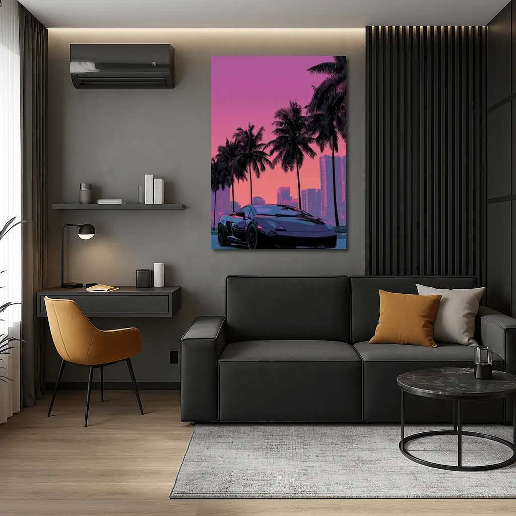 Lamborghini Gallardo Miami Sunset Palm Trees – Wall Art