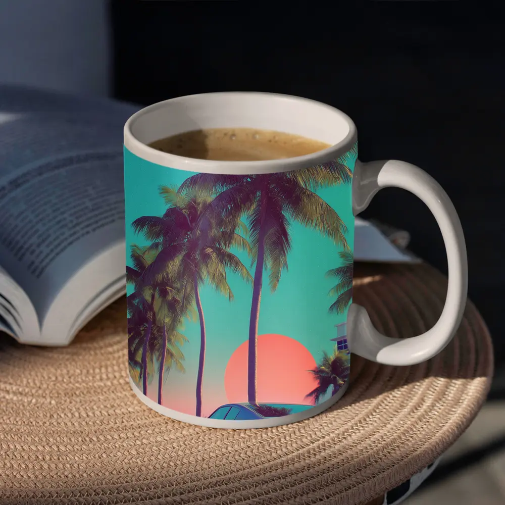Retro Muscle Car Miami Palm Tree Sunset – Mugs