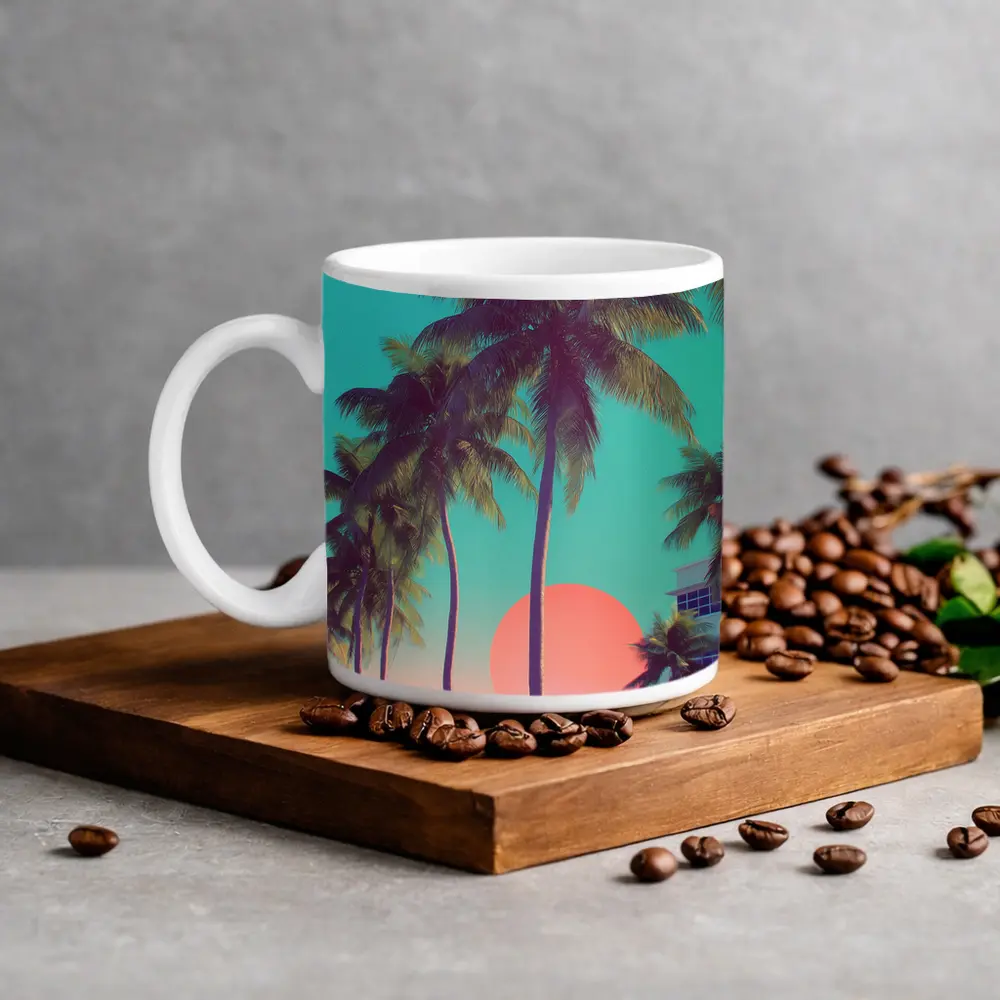 Retro Muscle Car Miami Palm Tree Sunset – Mugs
