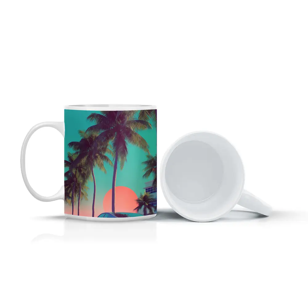 Retro Muscle Car Miami Palm Tree Sunset – Mugs