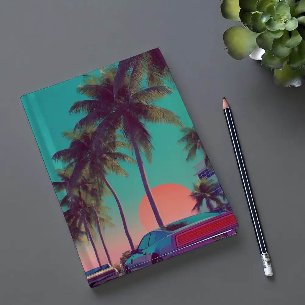 Retro Muscle Car Miami Palm Tree Sunset – Notebooks
