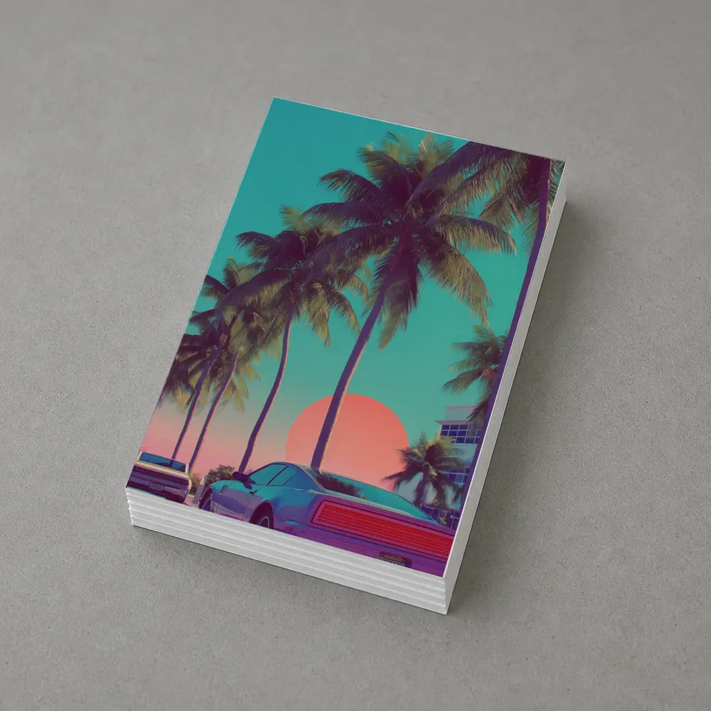 Retro Muscle Car Miami Palm Tree Sunset – Postcards