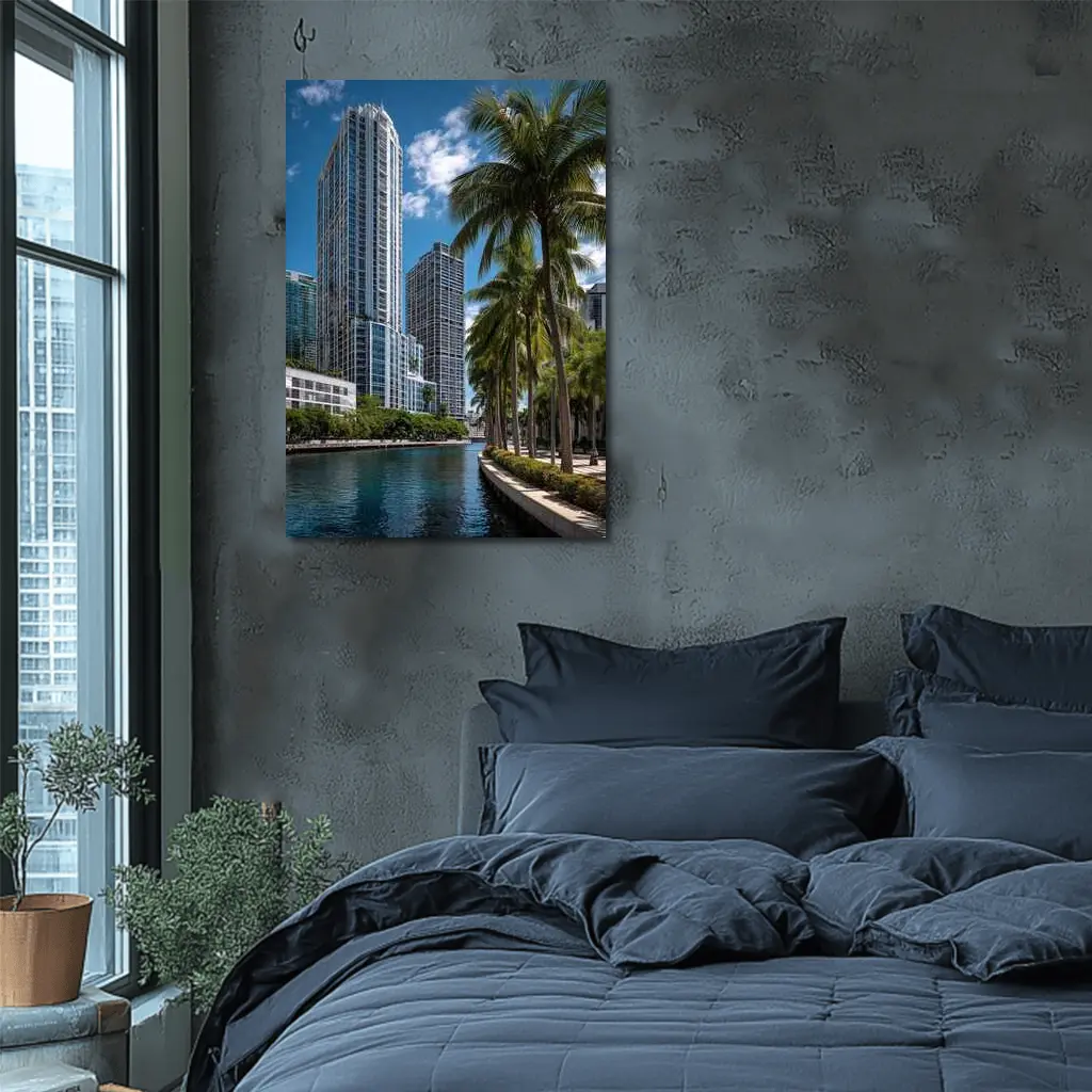 Miami River Downtown Skyline Palm Trees – Wall Art