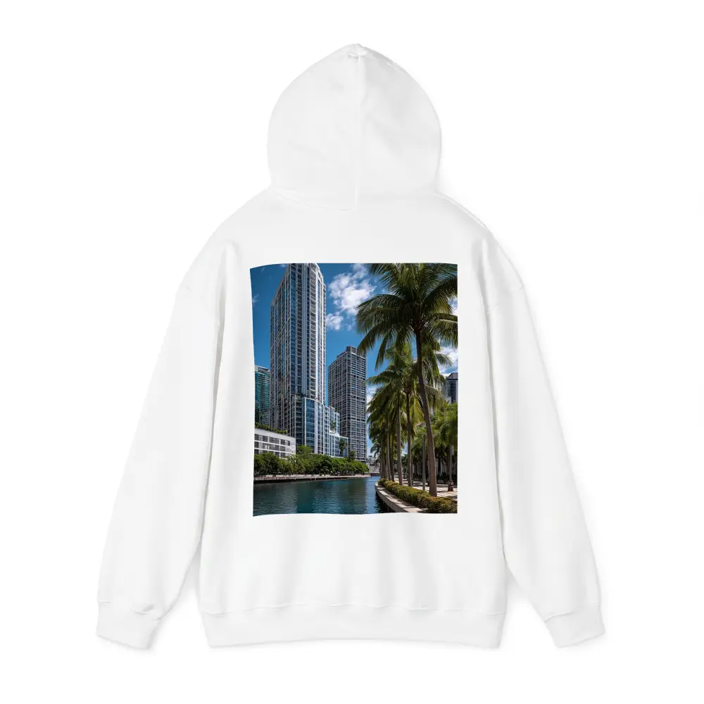 Miami River Downtown Skyline Palm Trees – Hoodies