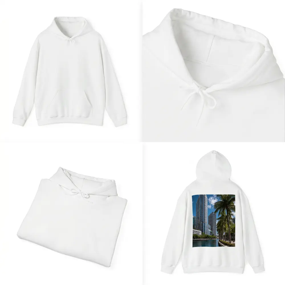 Miami River Downtown Skyline Palm Trees – Hoodies