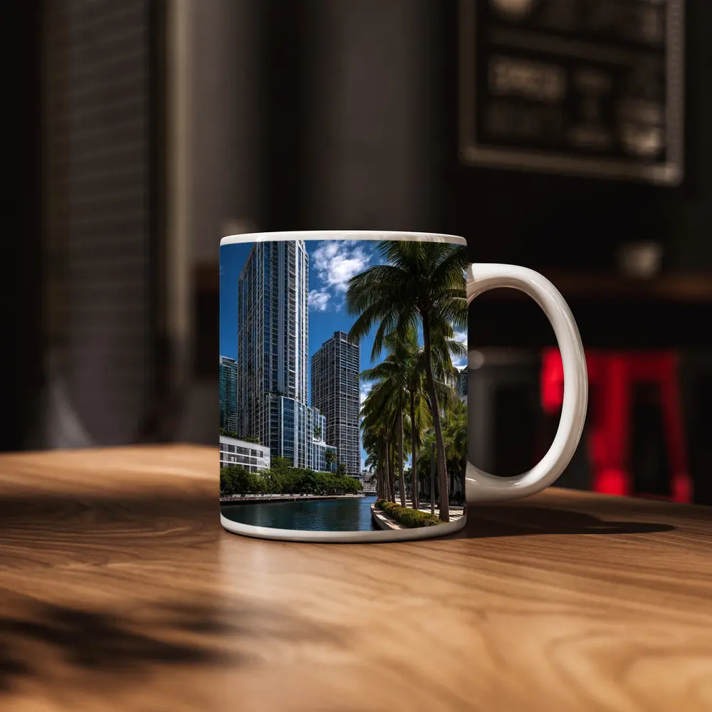 Miami River Downtown Skyline Palm Trees – Mugs