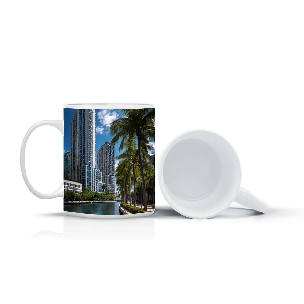 Miami River Downtown Skyline Palm Trees – Mugs