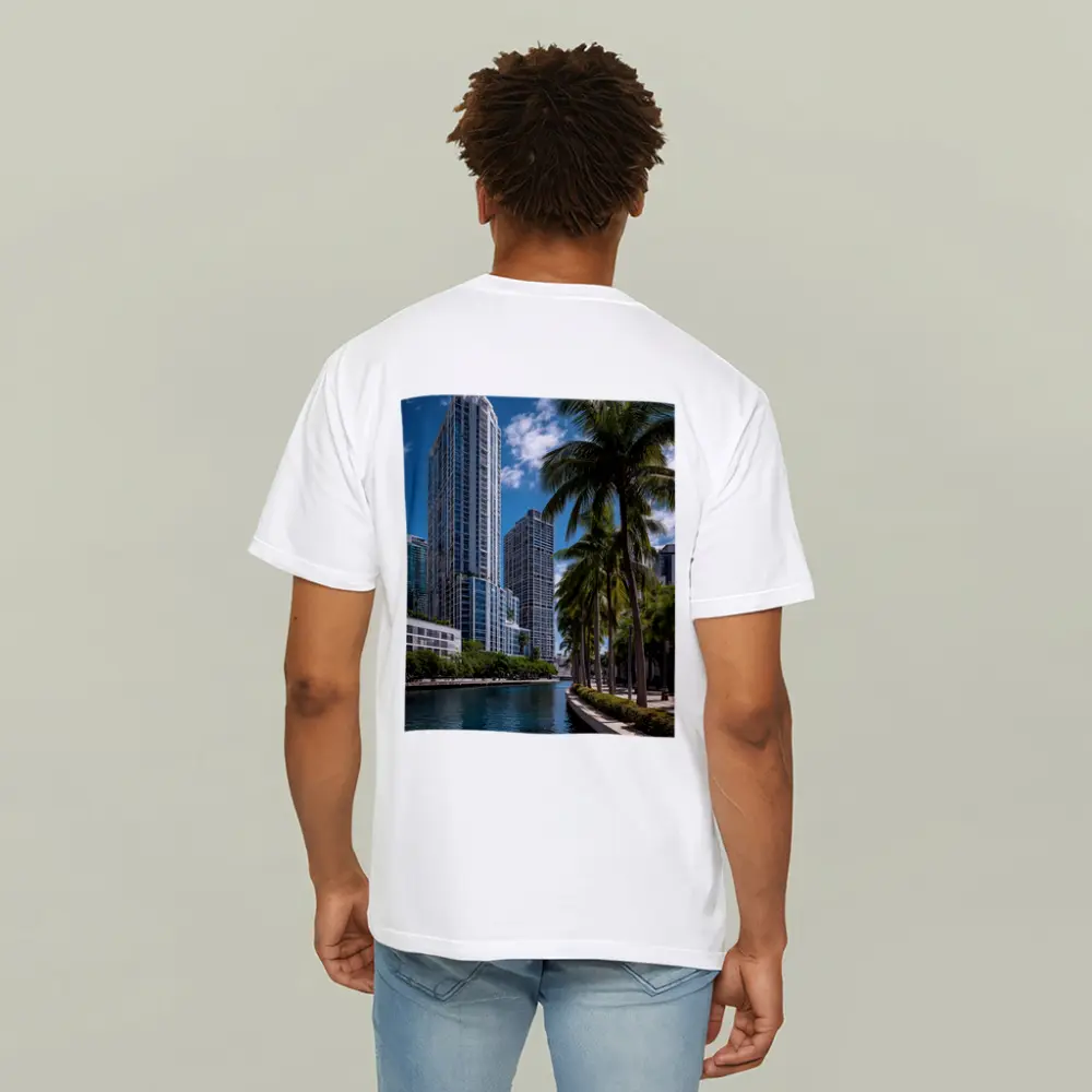 Miami River Downtown Skyline Palm Trees – T-Shirts