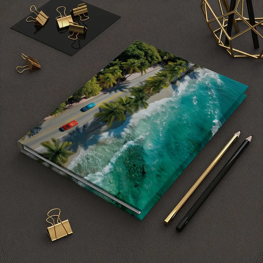 Classic Cars Coastal Road Palm Trees Aerial – Notebooks
