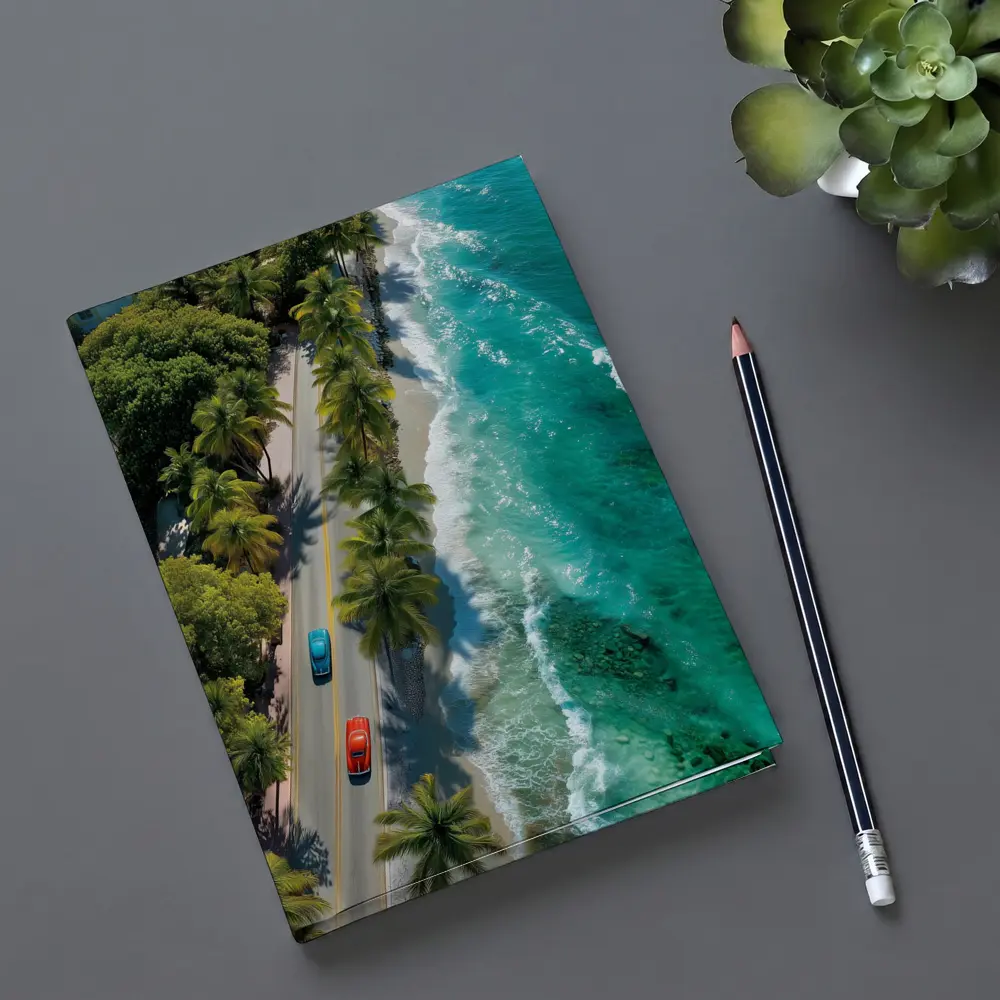 Classic Cars Coastal Road Palm Trees Aerial – Notebooks