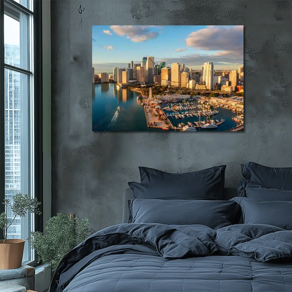 Miami Downtown Skyline Marina Aerial View – Wall Art