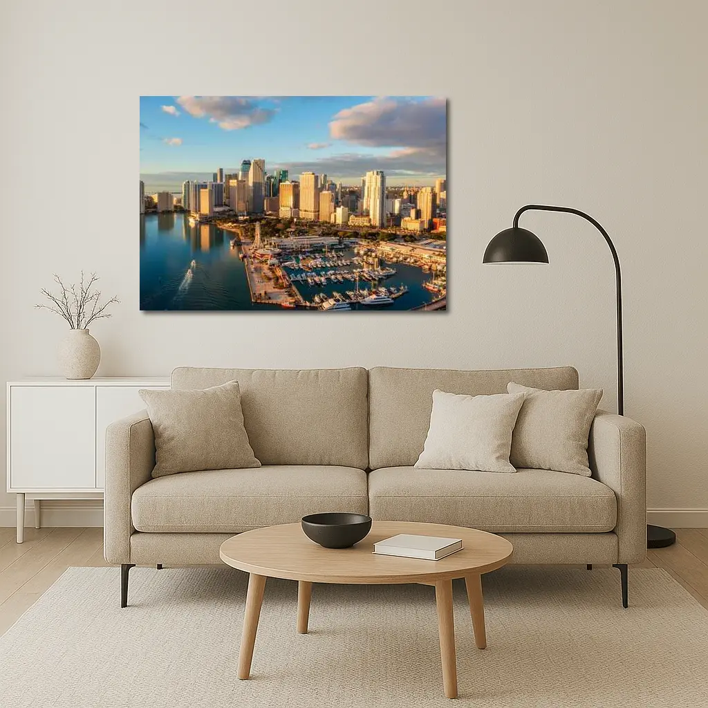 Miami Downtown Skyline Marina Aerial View – Wall Art