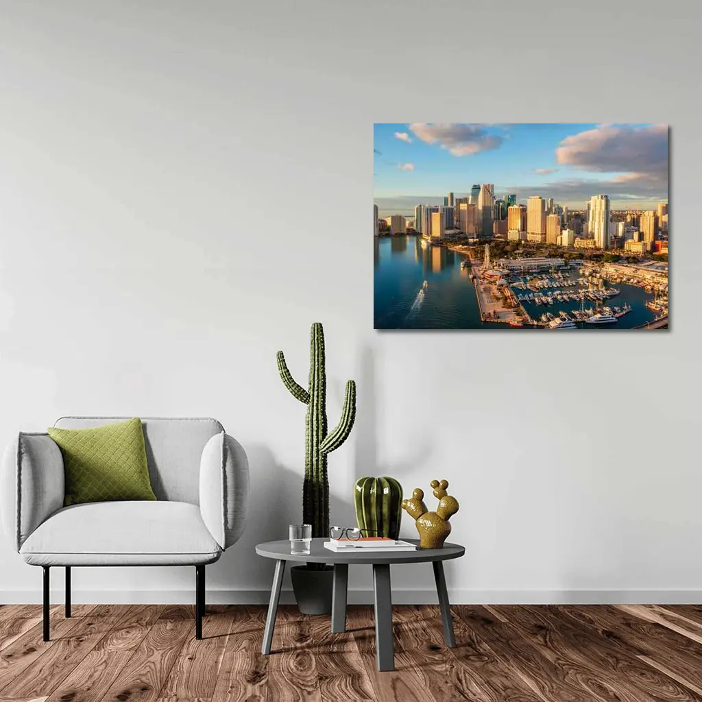 Miami Downtown Skyline Marina Aerial View – Wall Art