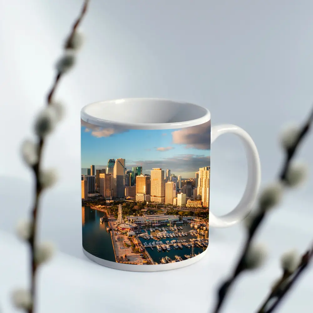Miami Downtown Skyline Marina Aerial View – Mugs