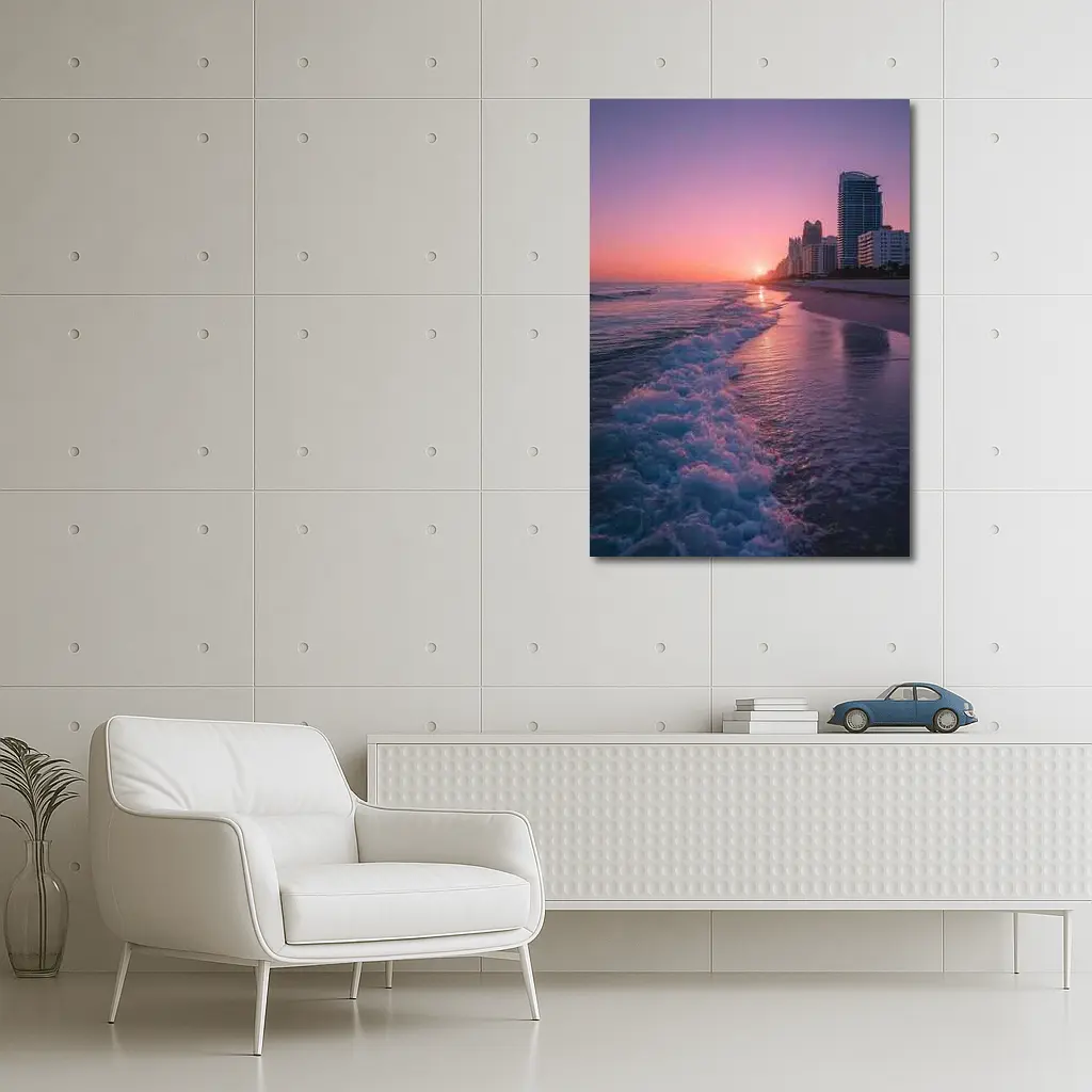 Miami Beach Sunset Purple Sky Cityscape – Wall Art