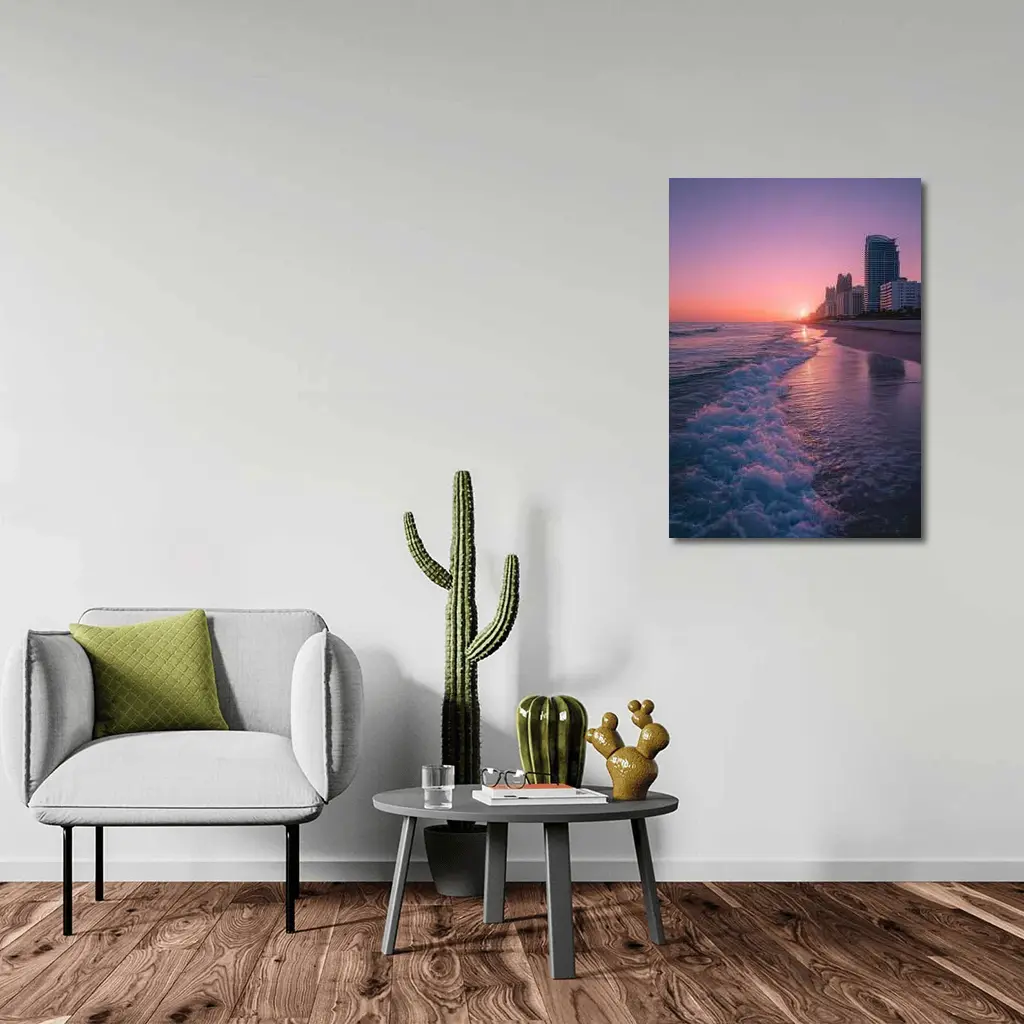 Miami Beach Sunset Purple Sky Cityscape – Wall Art