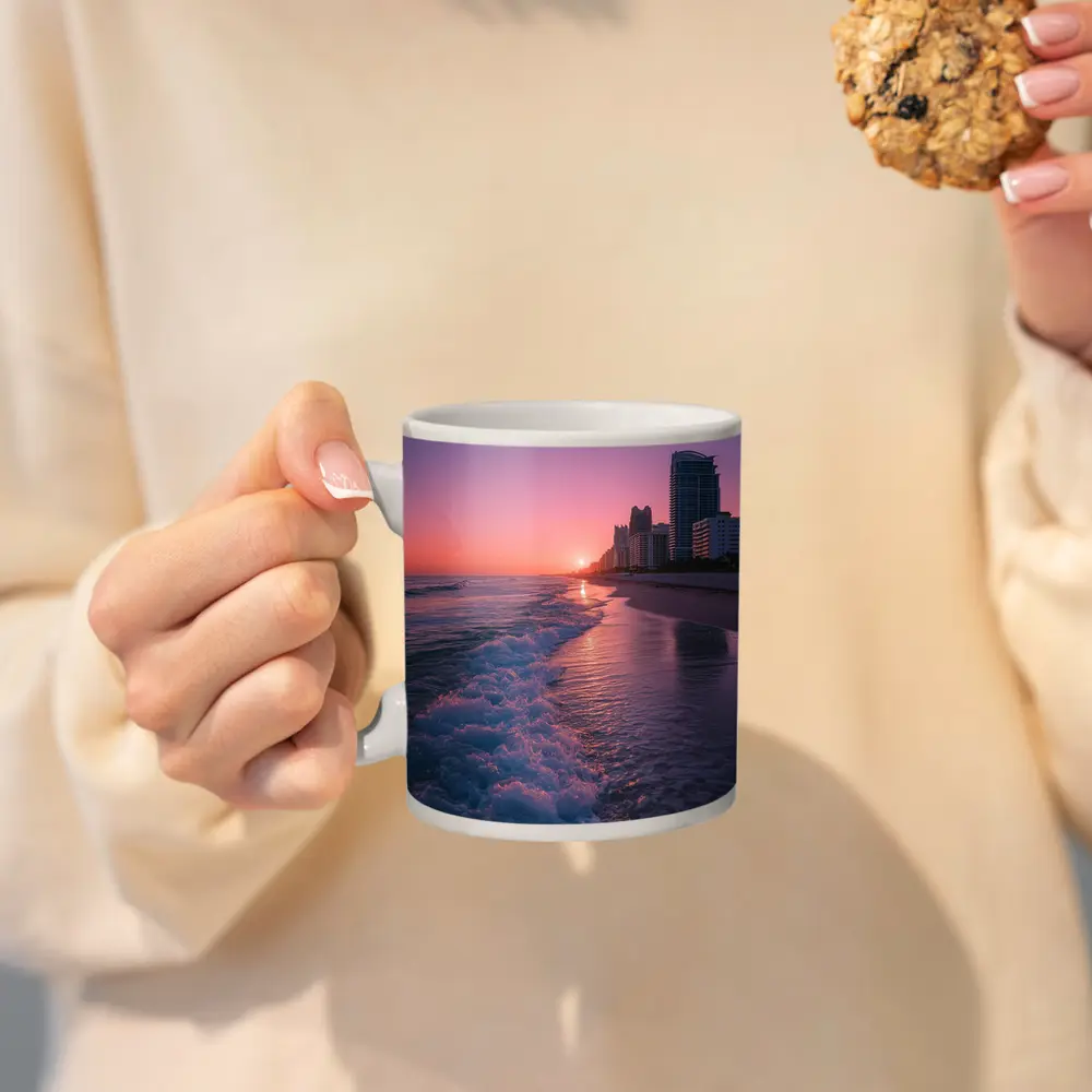 Miami Beach Sunset Purple Sky Cityscape – Mugs