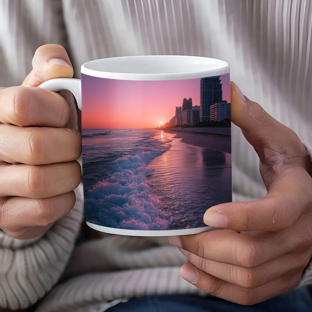 Miami Beach Sunset Purple Sky Cityscape – Mugs