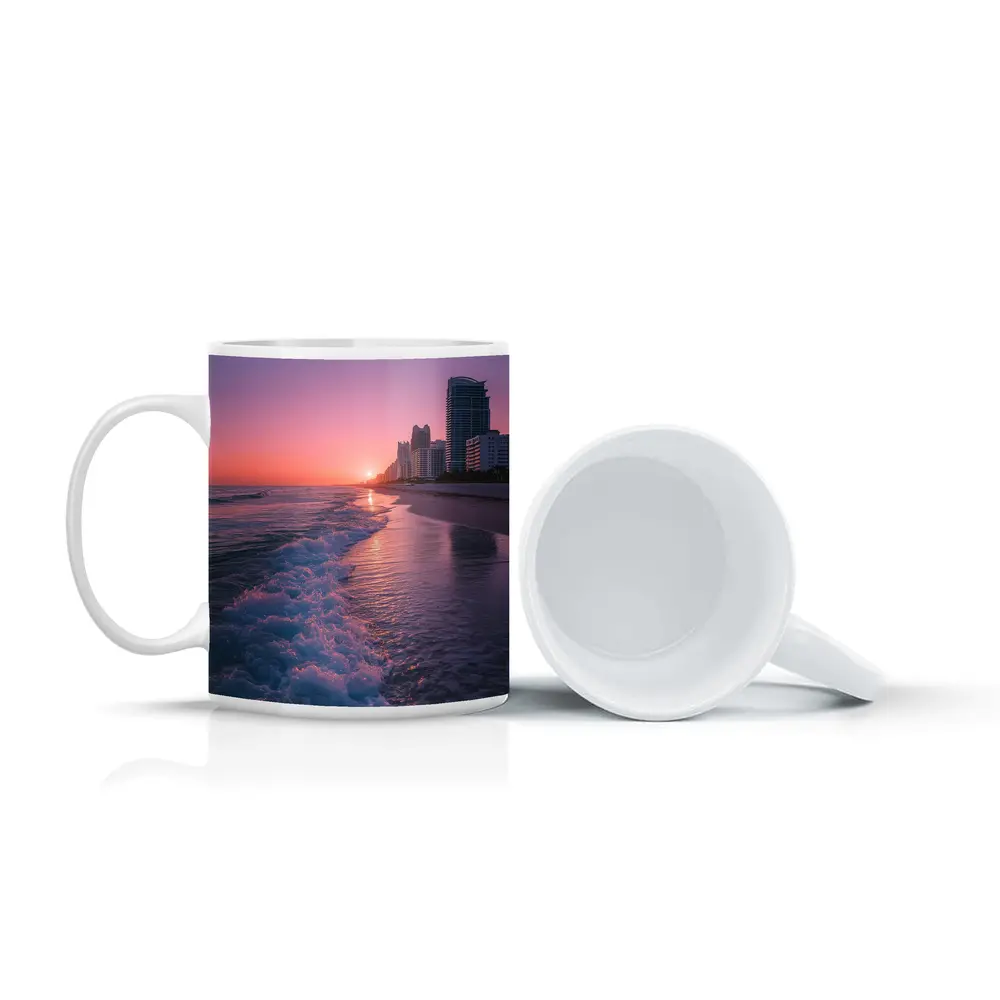Miami Beach Sunset Purple Sky Cityscape – Mugs