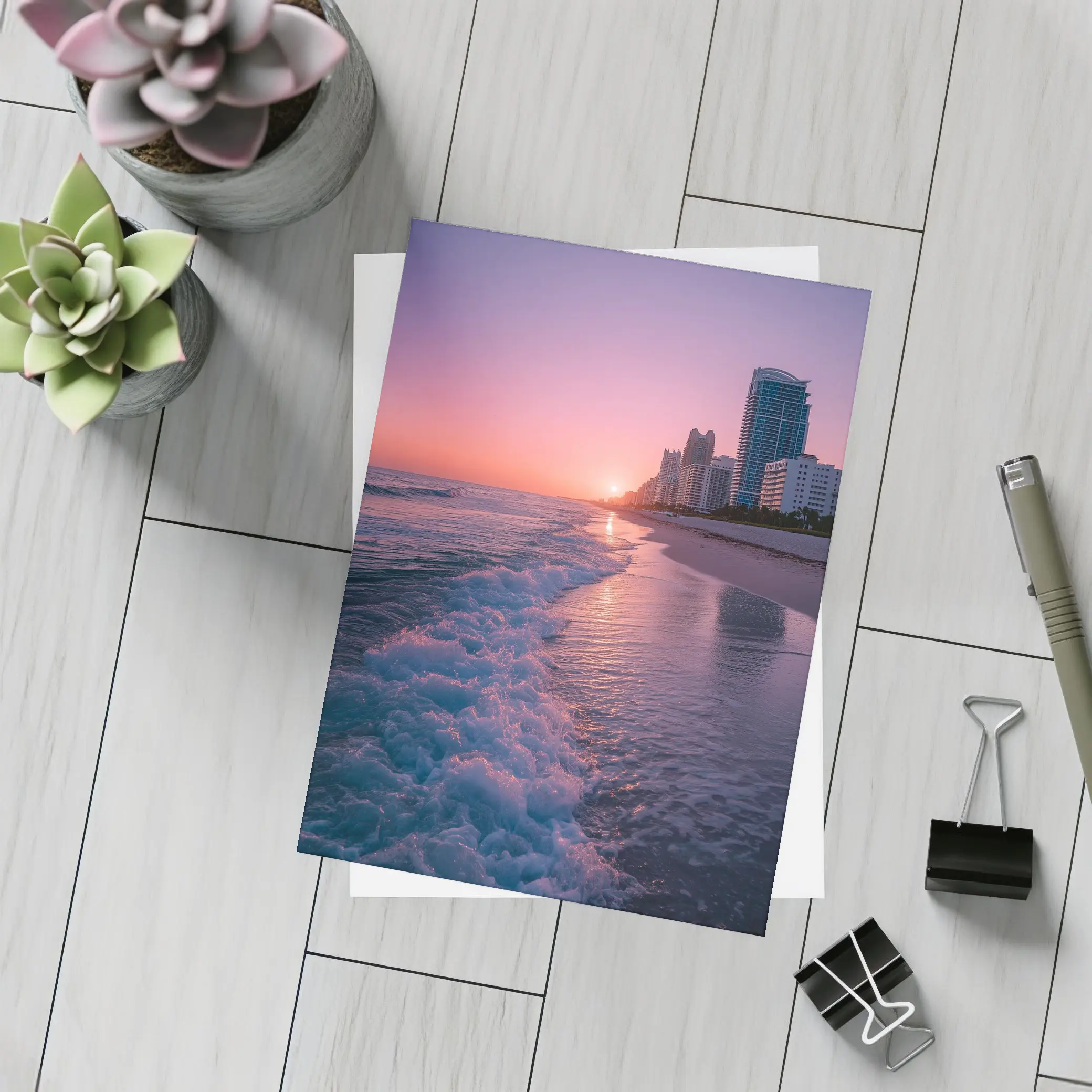 Miami Beach Sunset Purple Sky Cityscape – Postcards