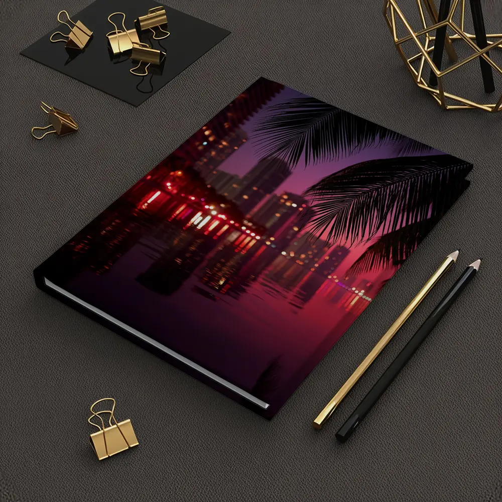 Miami Night Skyline Palm Trees Water Reflection – Notebooks