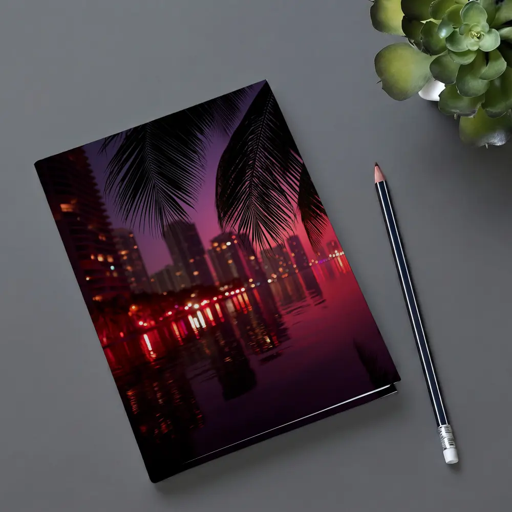 Miami Night Skyline Palm Trees Water Reflection – Notebooks