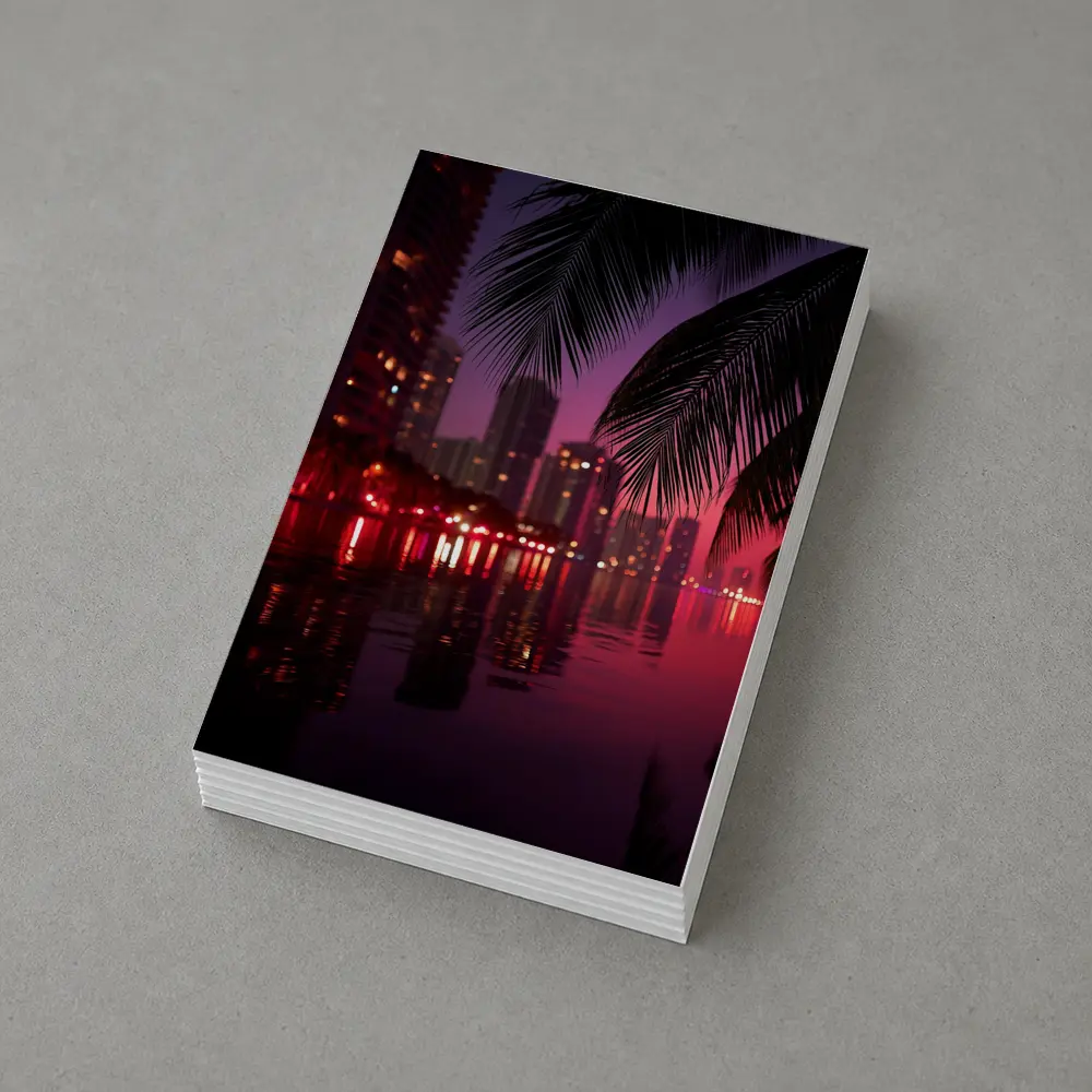 Miami Night Skyline Palm Trees Water Reflection – Postcards