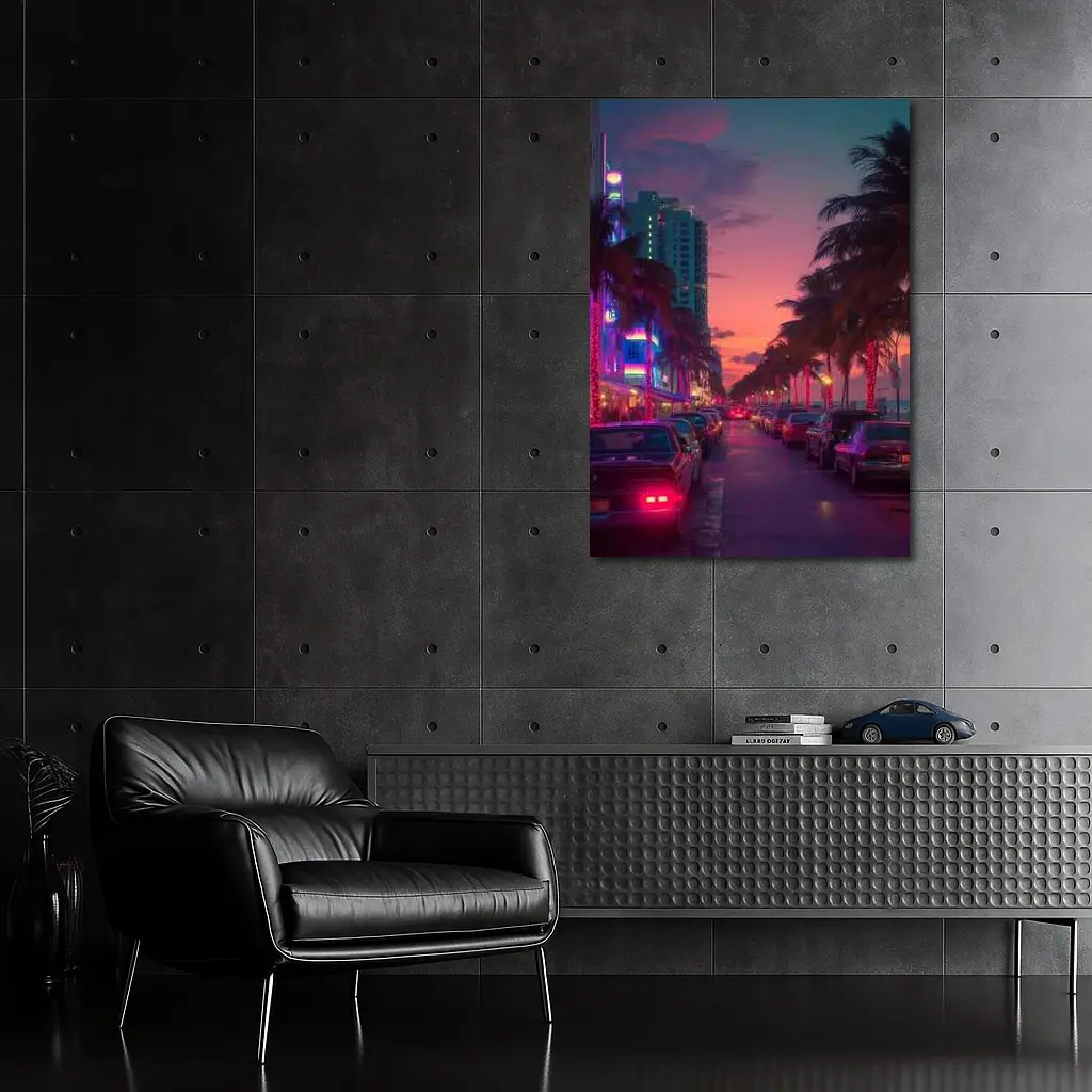 Miami Neon Sunset Palm Tree Boulevard – Wall Art
