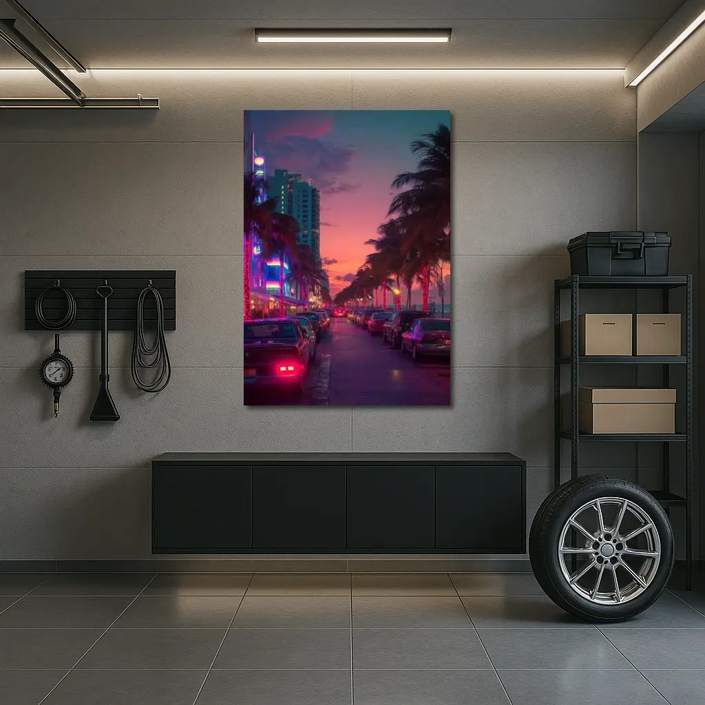Miami Neon Sunset Palm Tree Boulevard – Wall Art