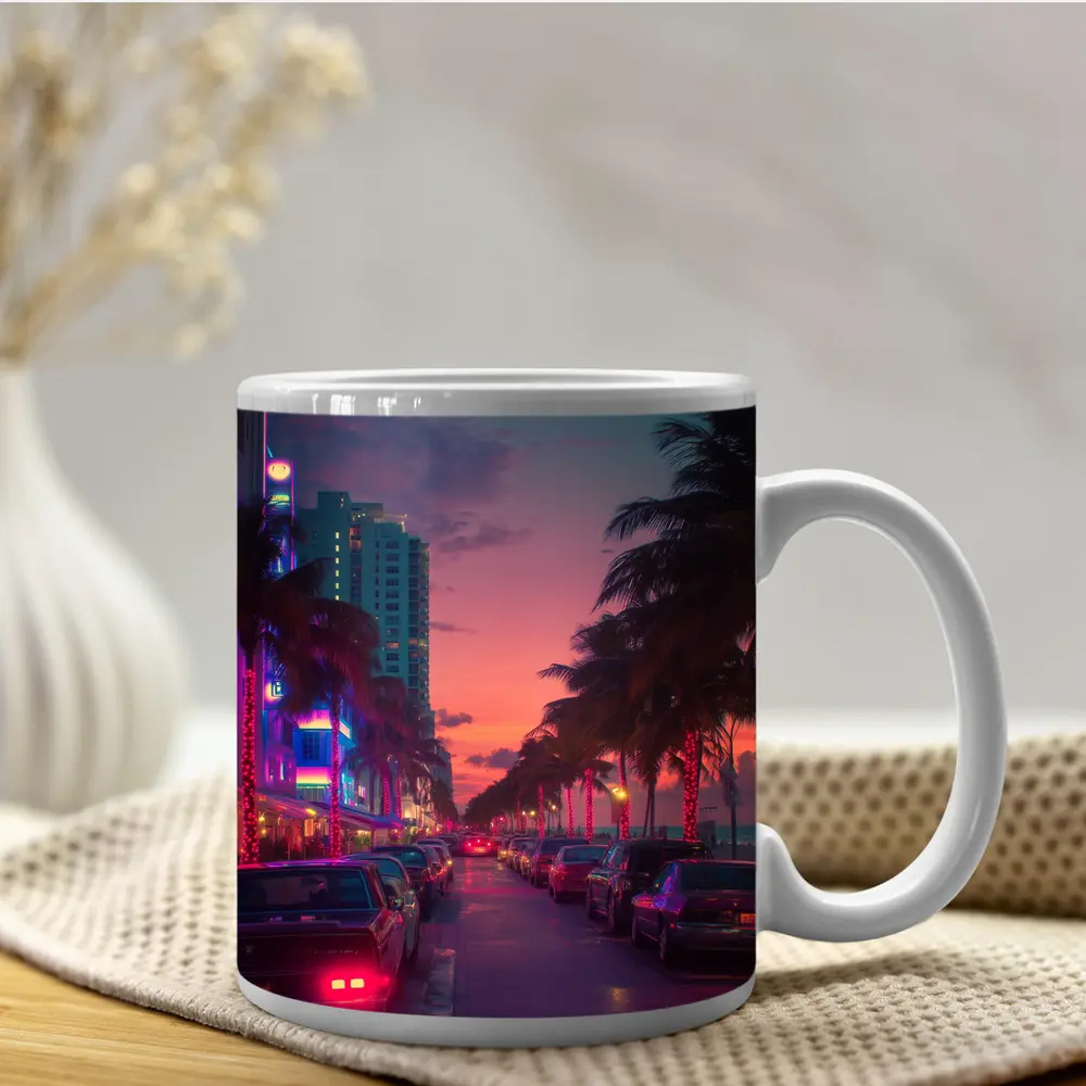 Miami Neon Sunset Palm Tree Boulevard – Mugs