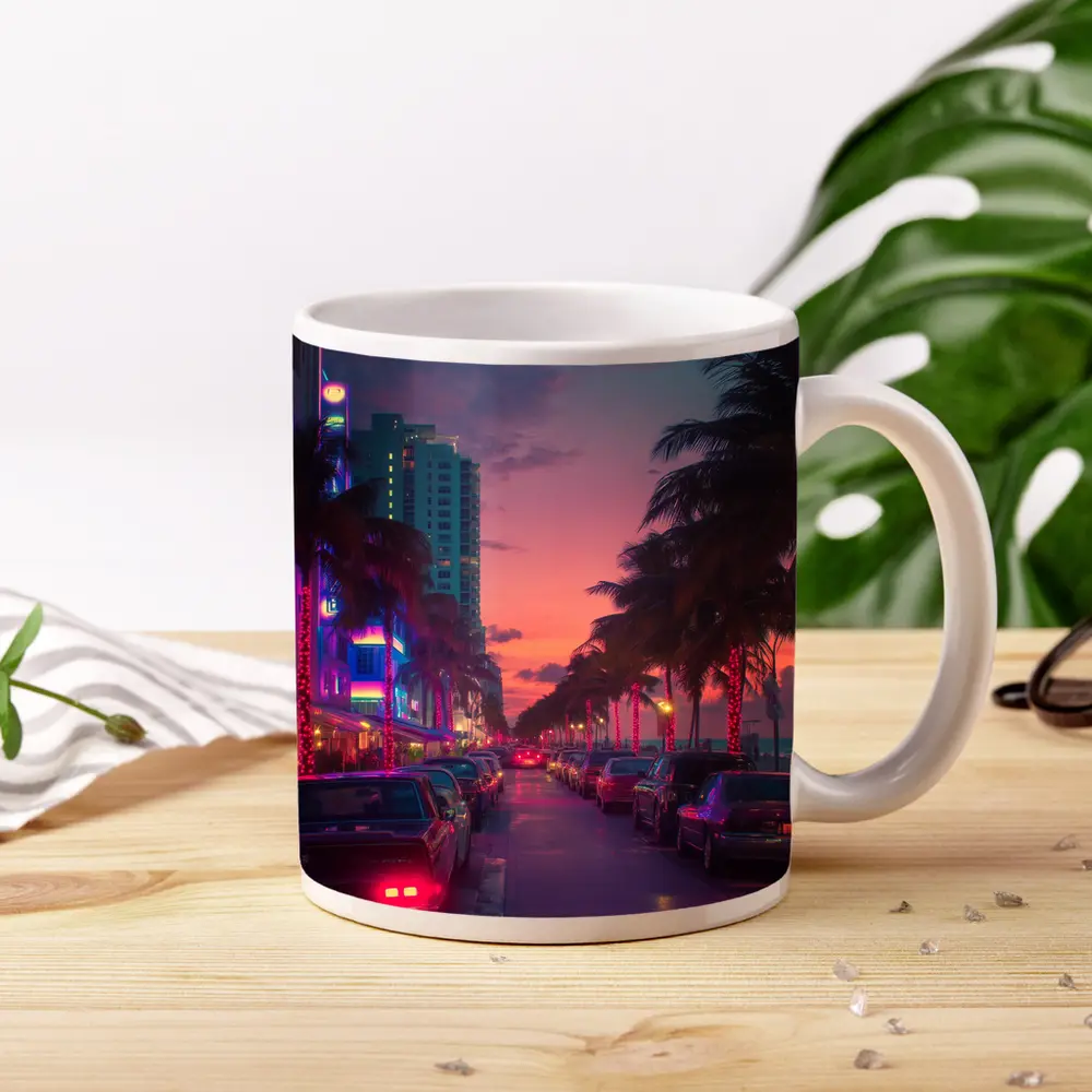 Miami Neon Sunset Palm Tree Boulevard – Mugs
