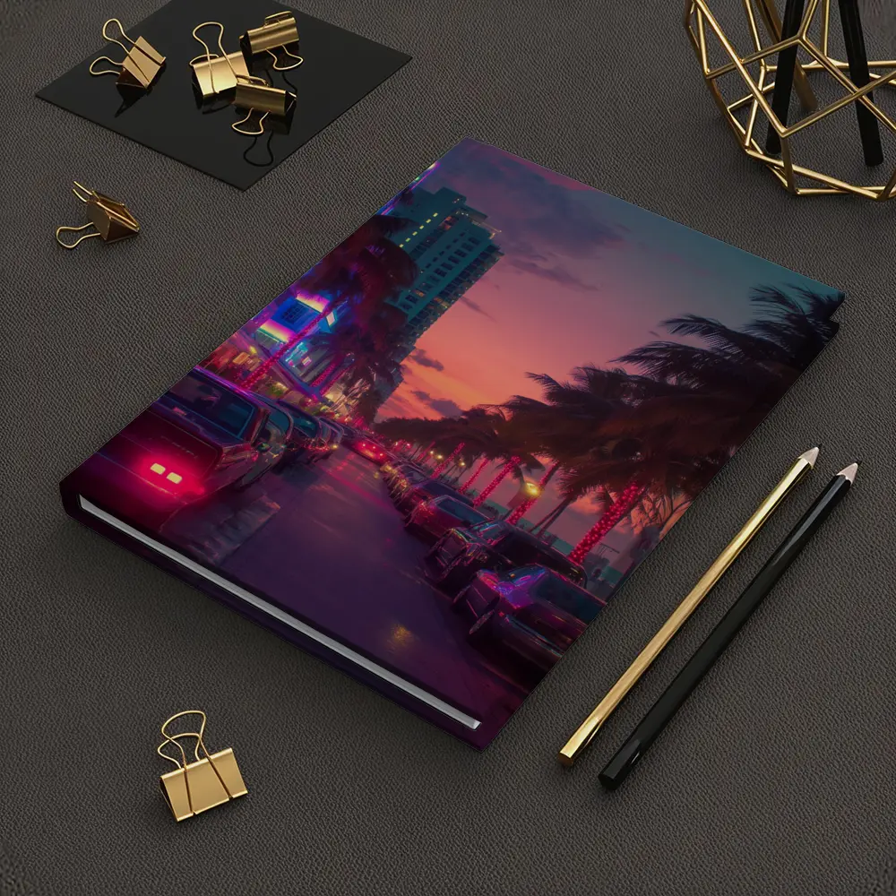 Miami Neon Sunset Palm Tree Boulevard – Notebooks