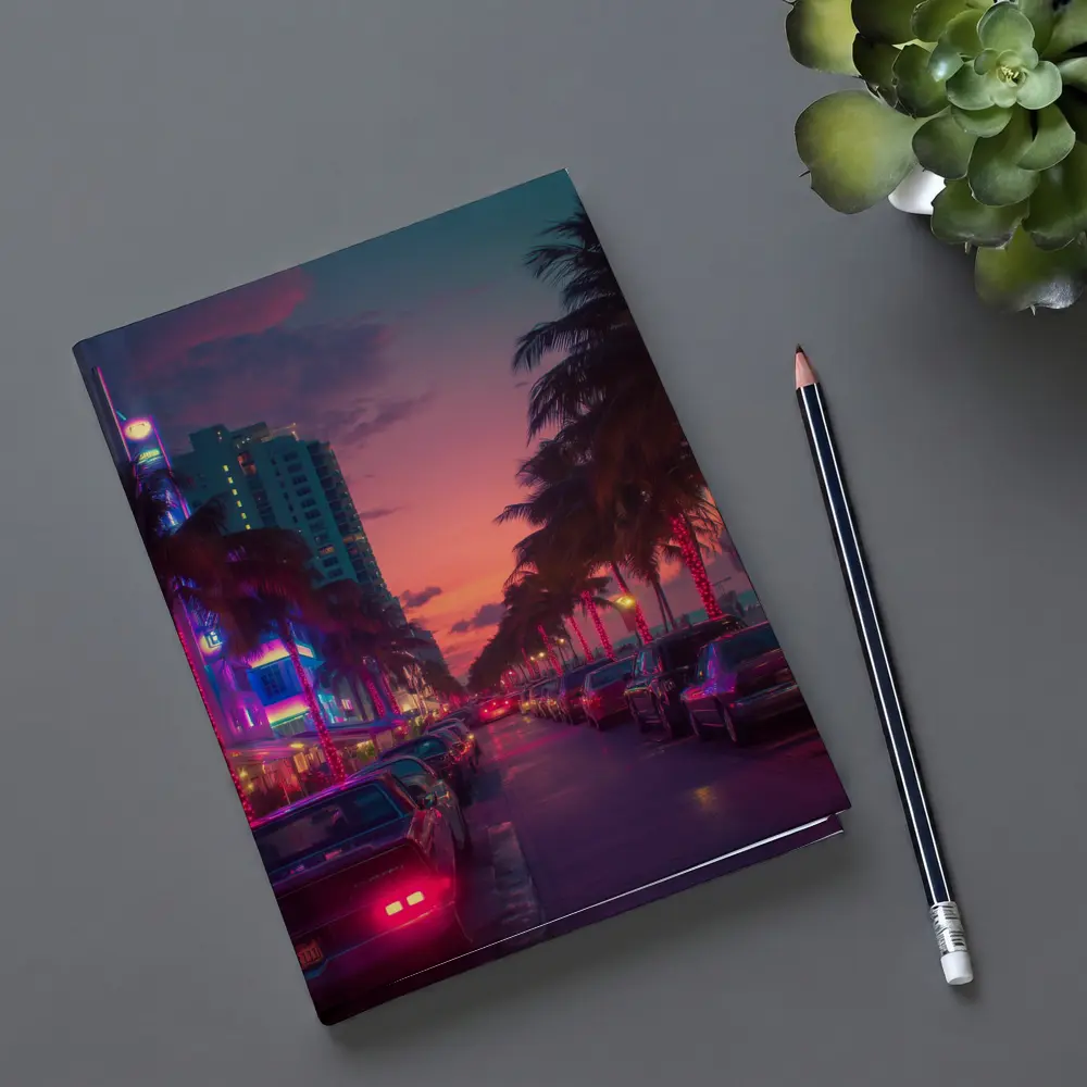 Miami Neon Sunset Palm Tree Boulevard – Notebooks