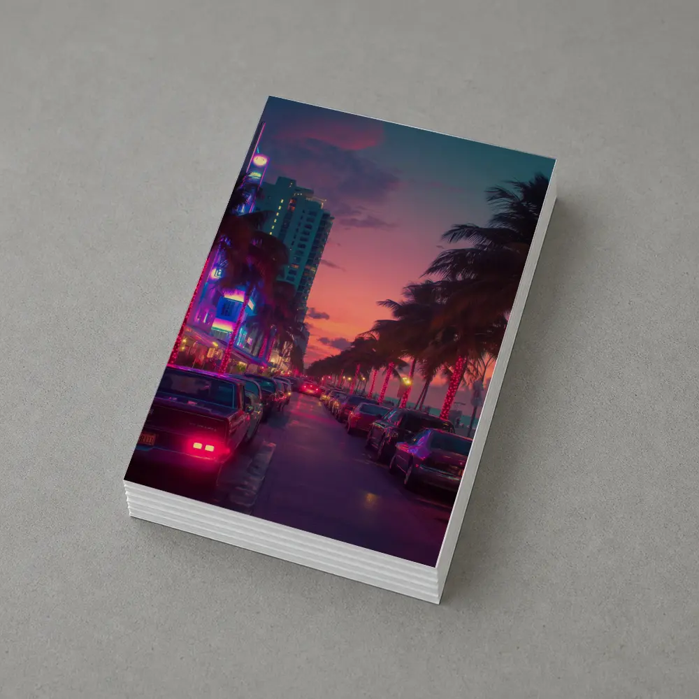 Miami Neon Sunset Palm Tree Boulevard – Postcards