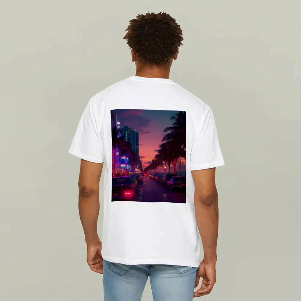 Miami Neon Sunset Palm Tree Boulevard – T-Shirts