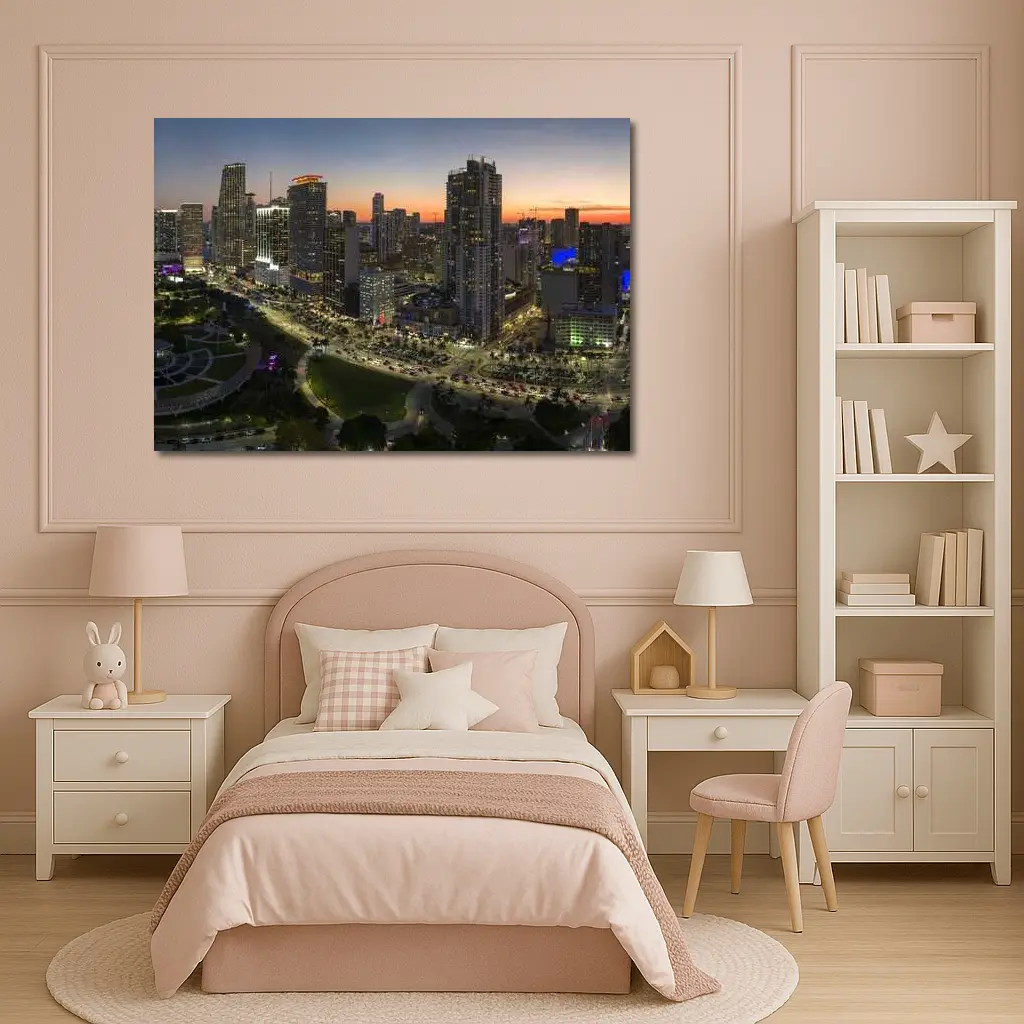 Miami Skyline Aerial View At Sunset – Wall Art