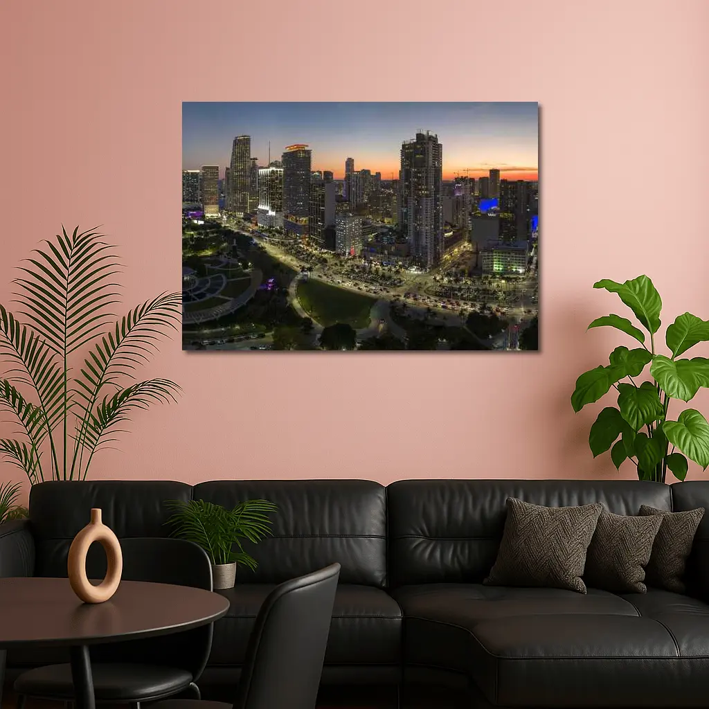 Miami Skyline Aerial View At Sunset – Wall Art