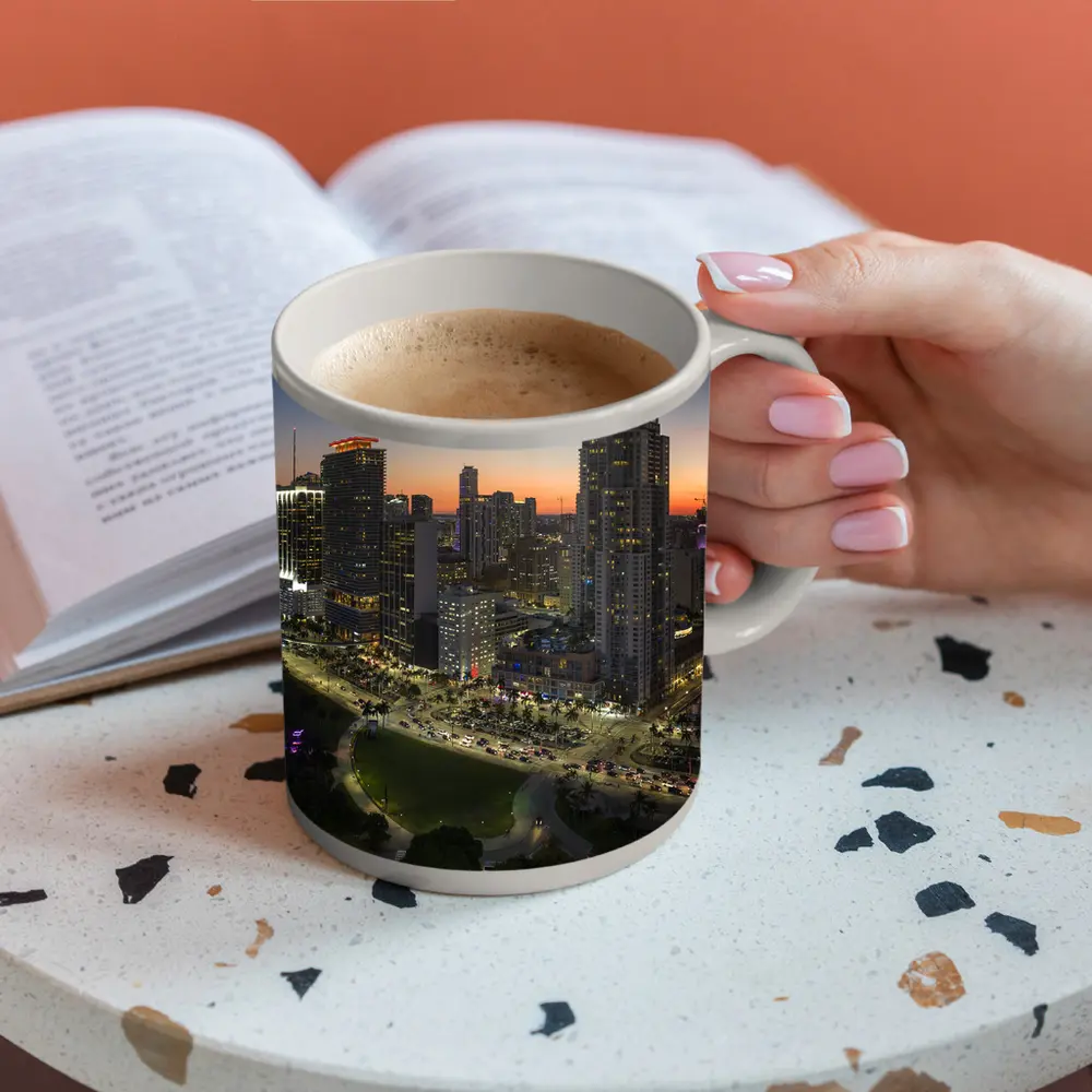 Miami Skyline Aerial View At Sunset – Mugs