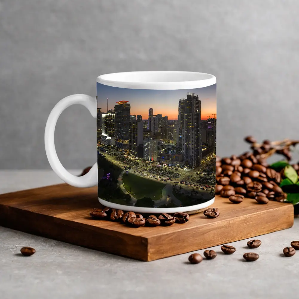 Miami Skyline Aerial View At Sunset – Mugs